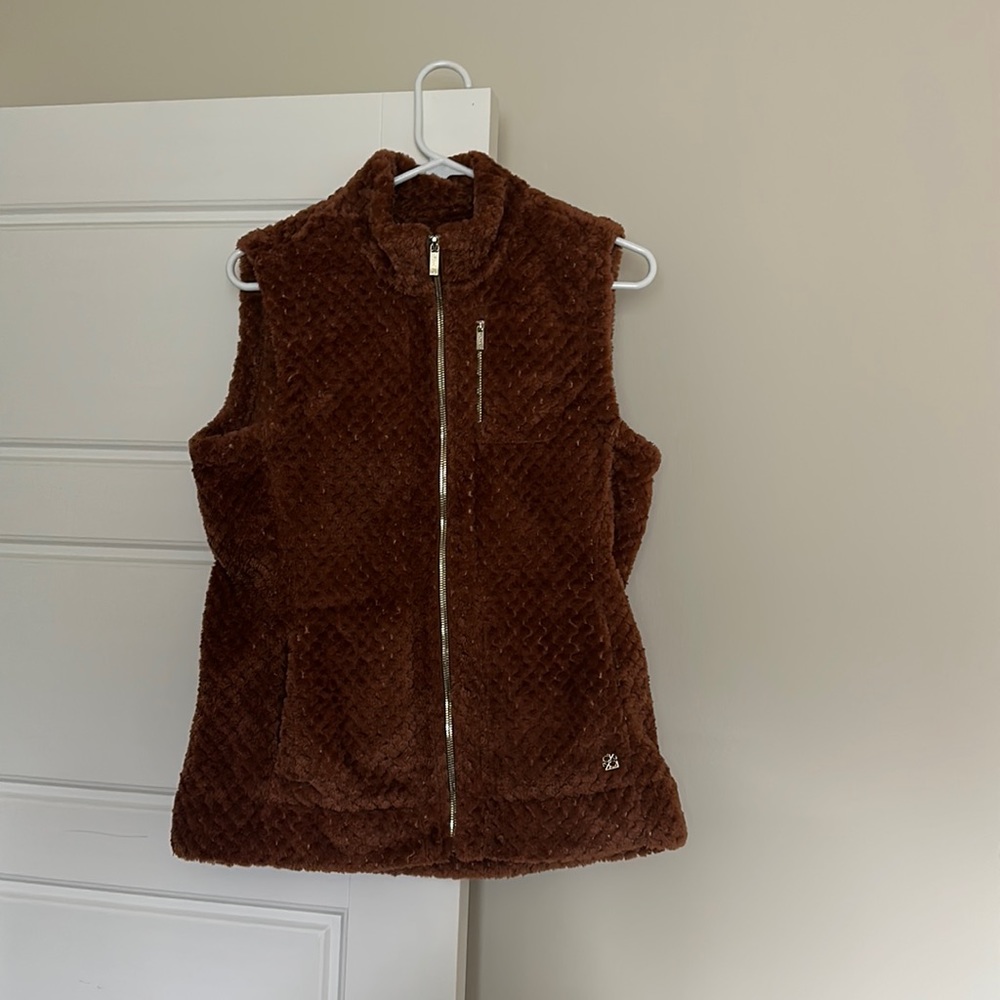 Calvin Klein Women Brown Faux Fur full zip Vest  M